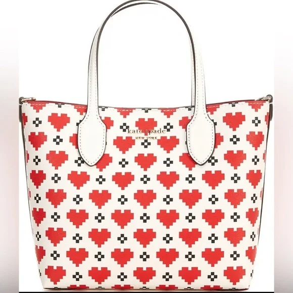 kate spade Bleecker Pixelated Hearts Grosgrain Printed Tote Bag NWT - Picture 7 of 10